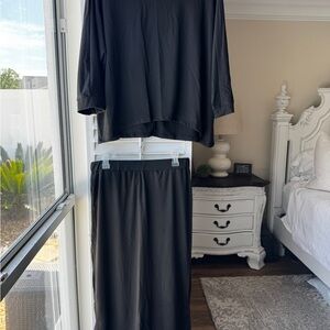 SHEIN Curve Black T shirt Material Two-Piece Outfit